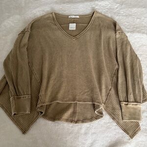 NWT Free People Waffle Knit Flowy V-Neck Long Sleeve Size Large